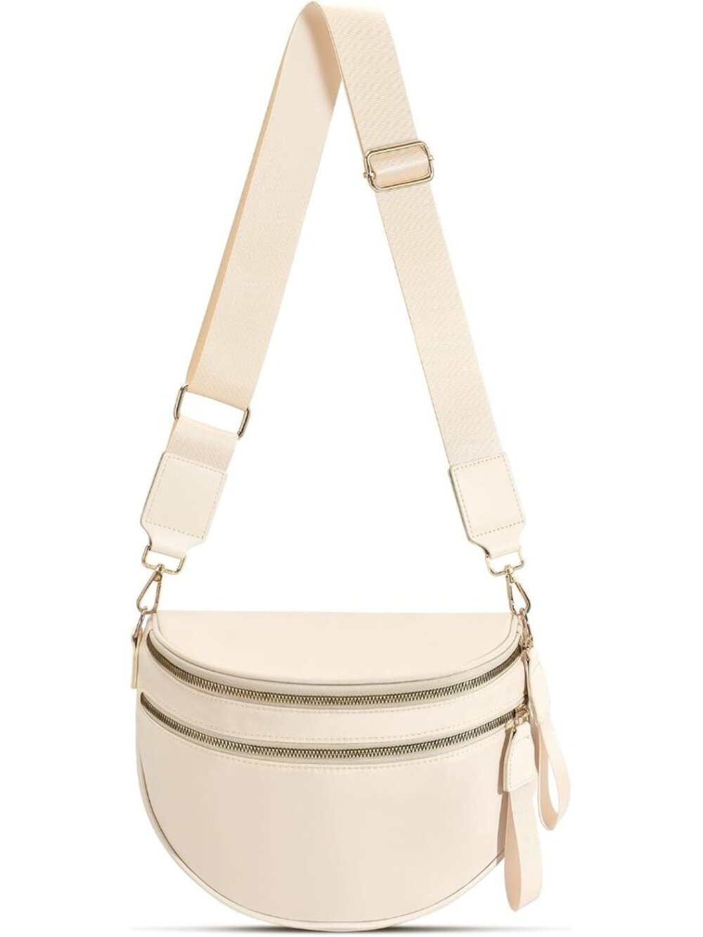Women's Beige 1 Bum Bag Spacious Nylon Checkered Shoulder Crossbody Bag